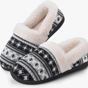 HOMITEM Women's Memory Foam Slippers Slip-On Knit Indoor/Outdoor Size 7-8 -Black